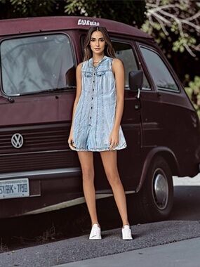 Vintage Sasson Button Down Collard Sleeveless Denim Jean Romper Size 15 / 16